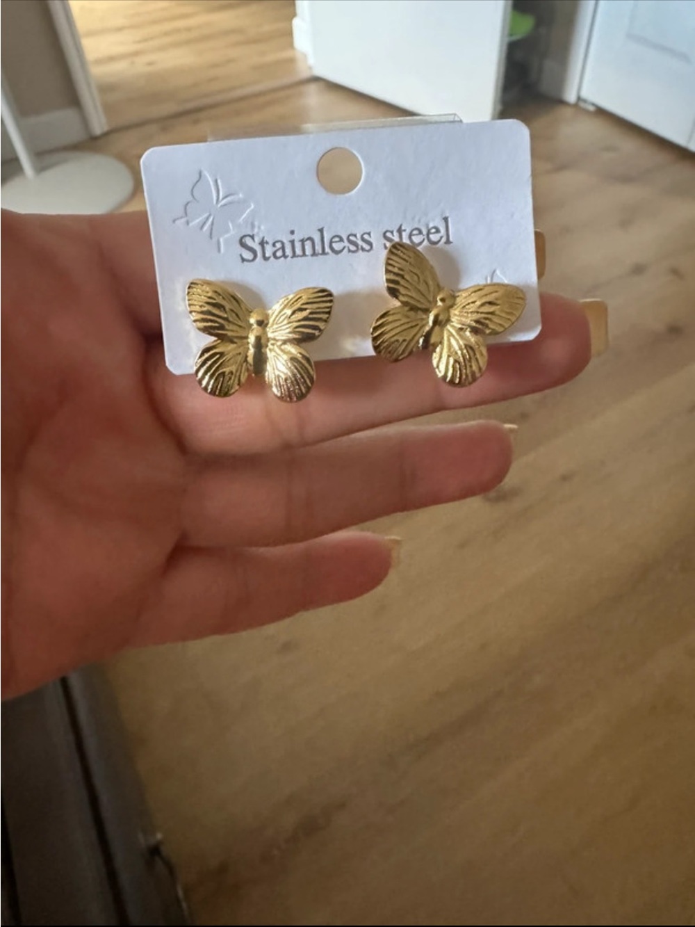 Gold Butterfly Stainless Steel Stud Earrings